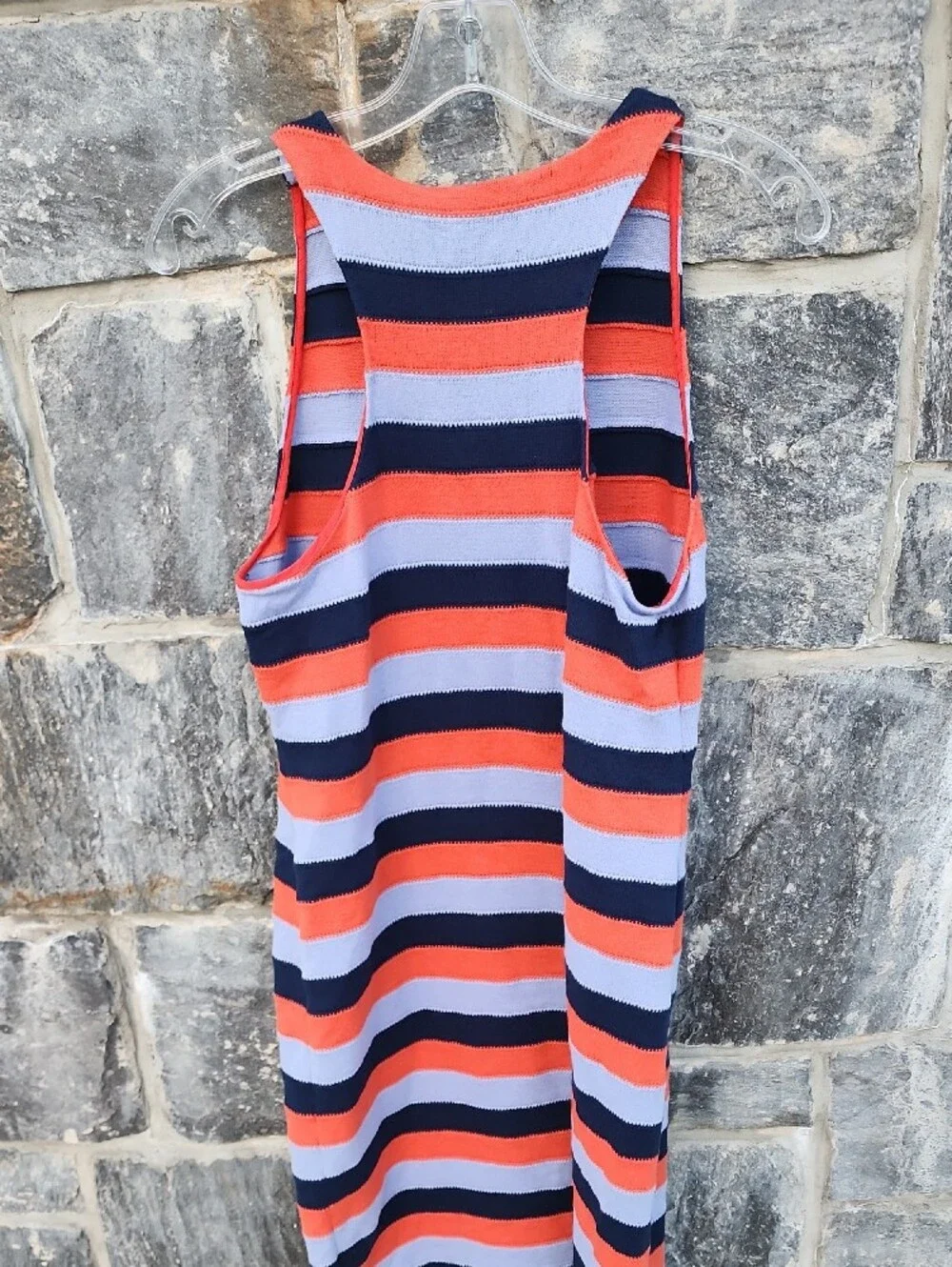 Tory Burch Ariana Sleeveless Racerback Tank Dress  in Navy, Coral & Light Blue